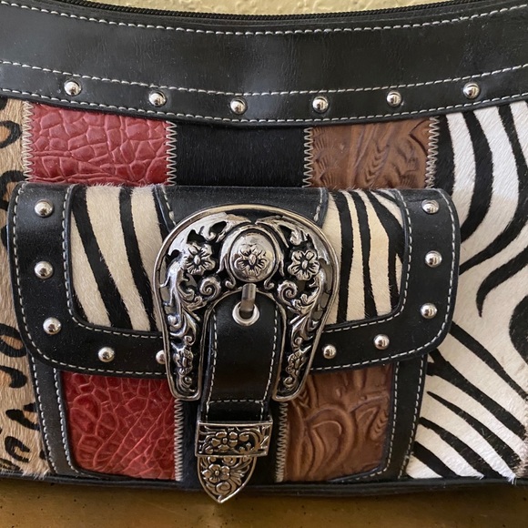 Western Leather Bag Real Animal Hide Silver Buckle - Picture 8 of 11